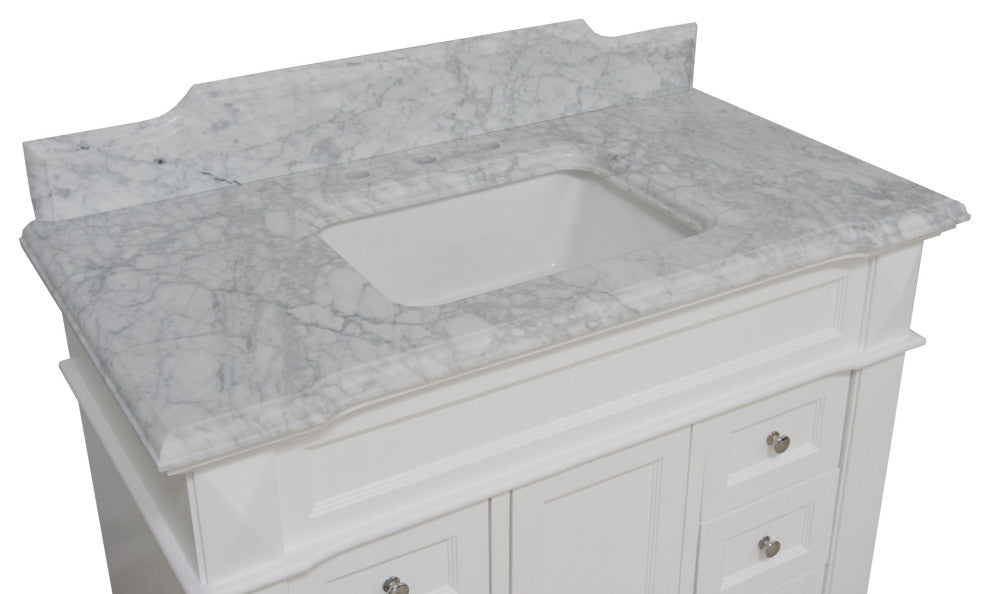 Elizabeth 42" Bathroom Vanity, White, Carrara Marble