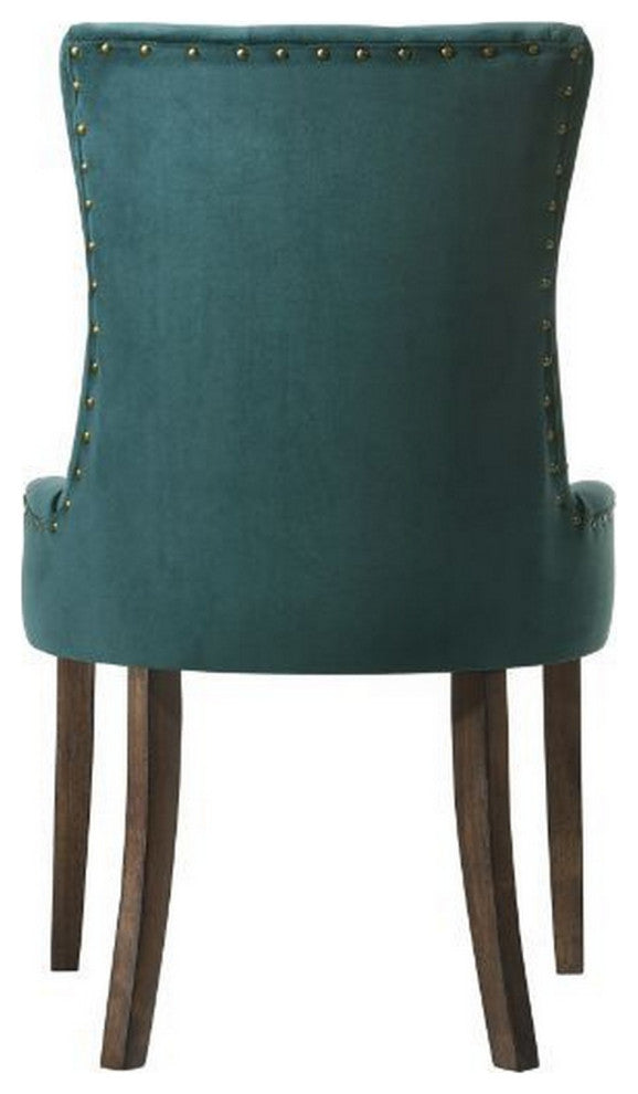 Benzara BM280325 Esme 24" Solid Wood Dining Chair Velvet Tufted Set of 2, Green