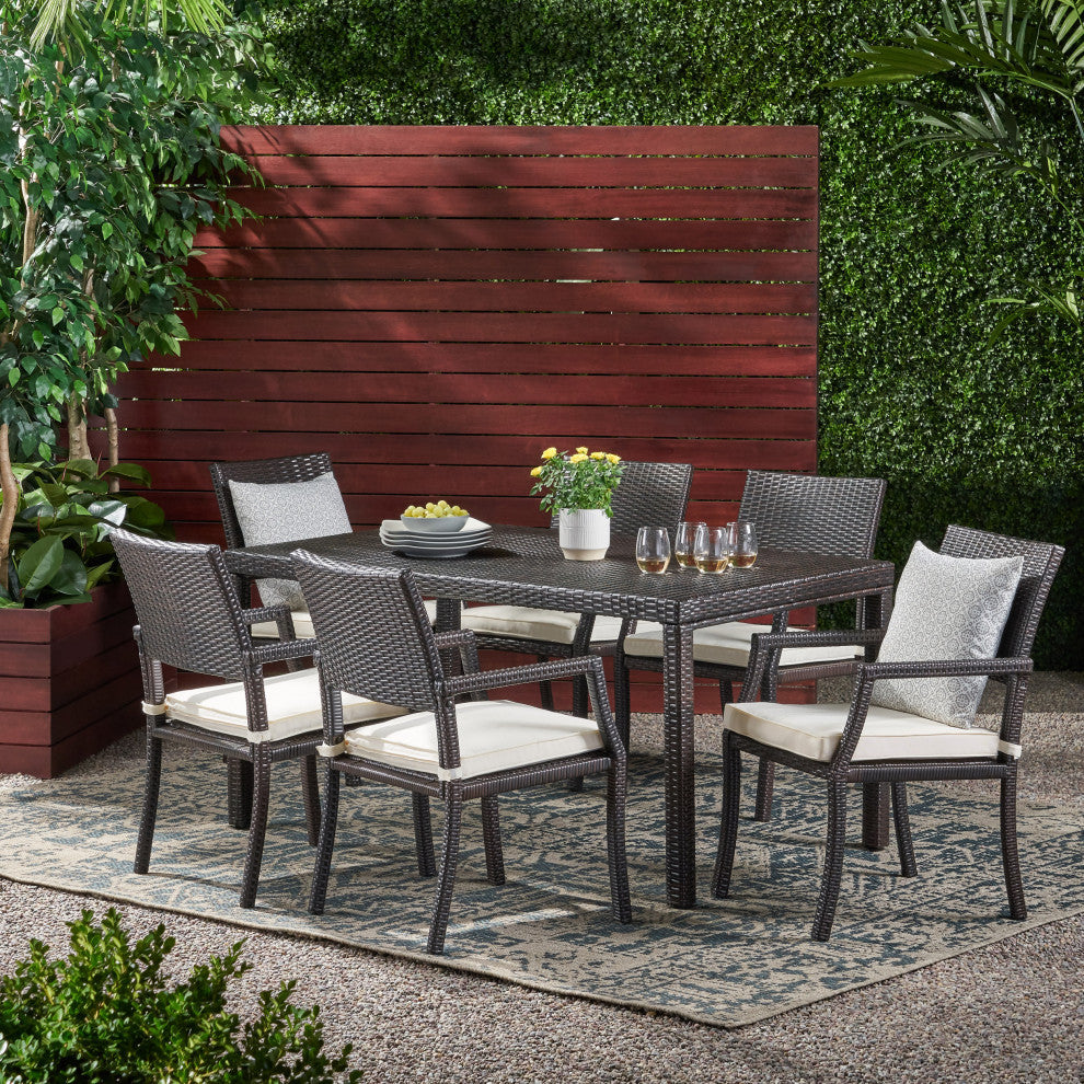 GDF Studio 7-Piece Edene Outdoor Wicker Rectangular Dining Set