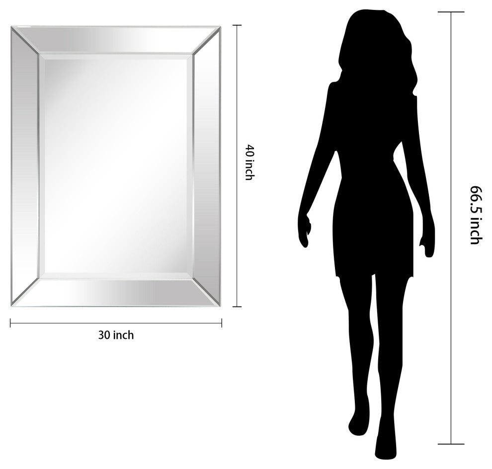 Moderno Beveled Rectangle Wall Mirror, 1"-Beveled Center Mirror, 40"x 30"
