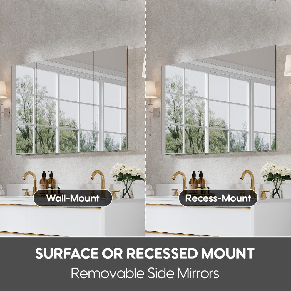Recessed/Surface Mount Bathroom Medicine Cabinet, Reverse Installation, 44"x30"