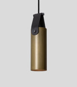 Spero Pendant, Distressed Brass, Black Leather, Incandescent