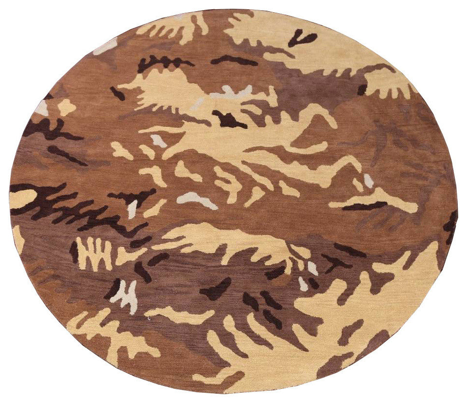 Hand-tufted Agra Oushak Oriental Area Rug, Camouflage, Round 10'