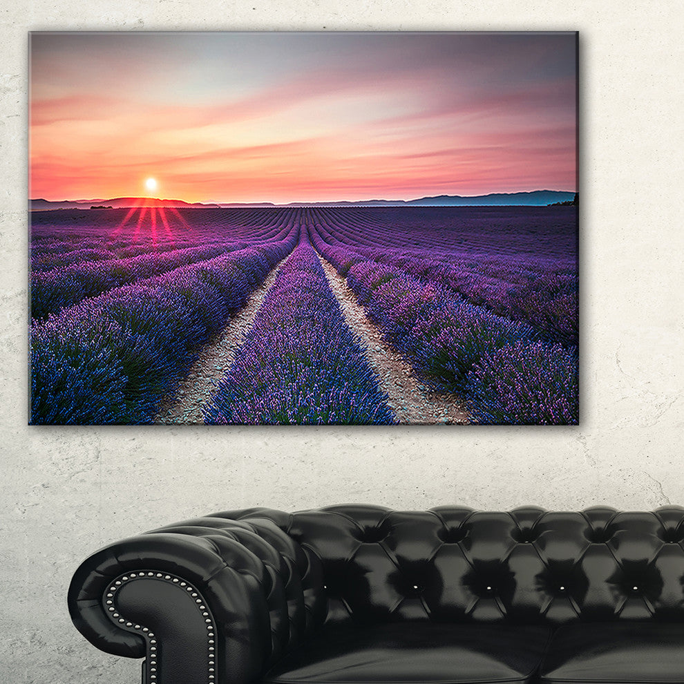 "Endless Rows of Lavender Flowers" Modern Landscape Wall Art, 40"x20"
