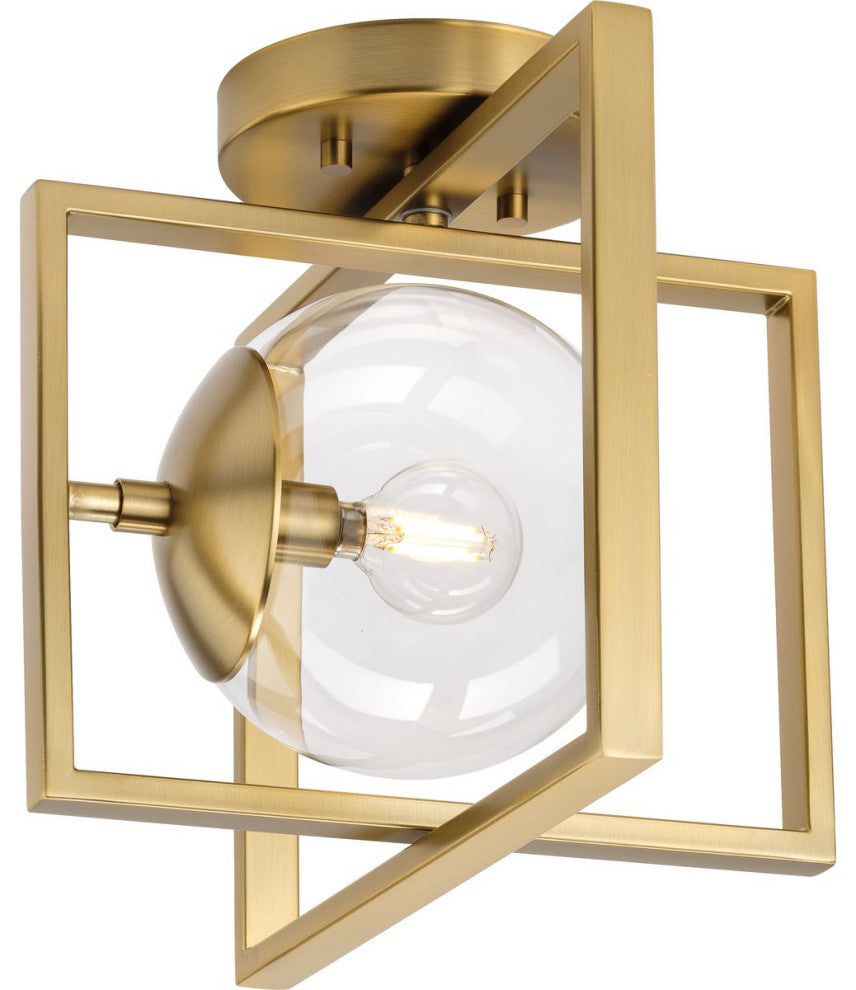Atwell Collection 9-3/4" 1-Light Brushed Bronze Clear Glass Semi-Flush Mount