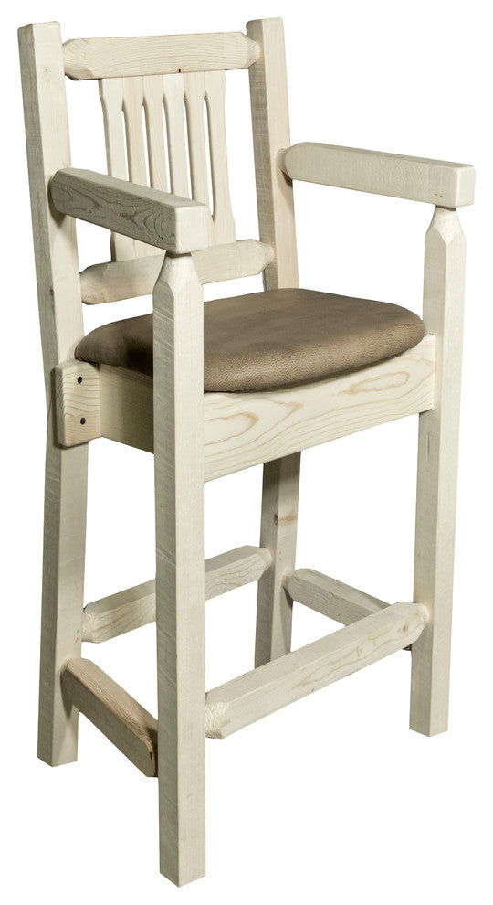 Homestead Captain's Bar Stool, Buckskin Upholstery, Clear Lacquer Finish