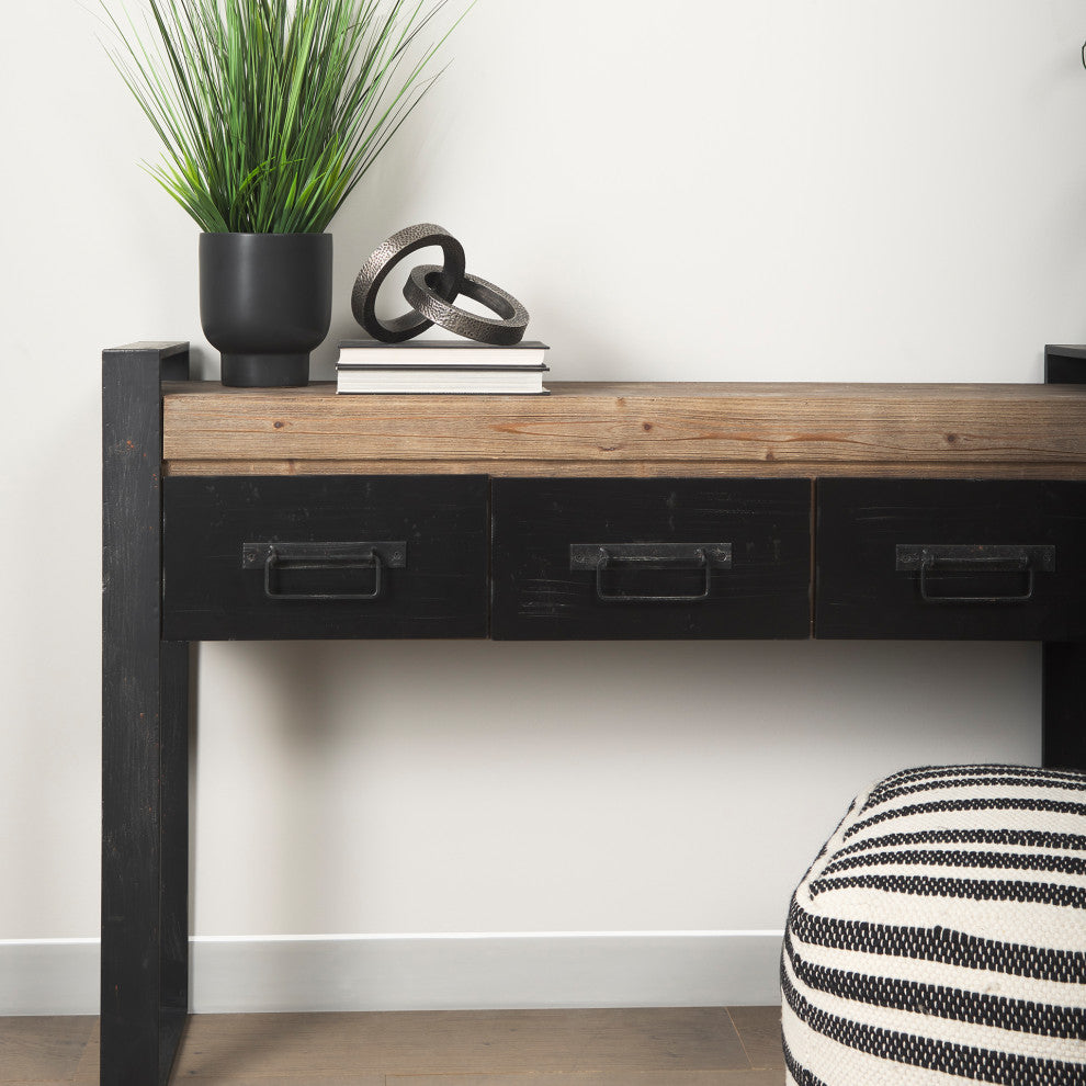 Carga Black Metal Frame w/ Medium Brown Solid Wood Top Console Table