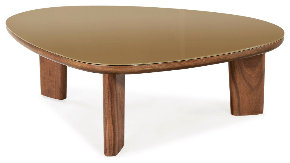 Oani Walnut and Glass Coffee Table, Triangular