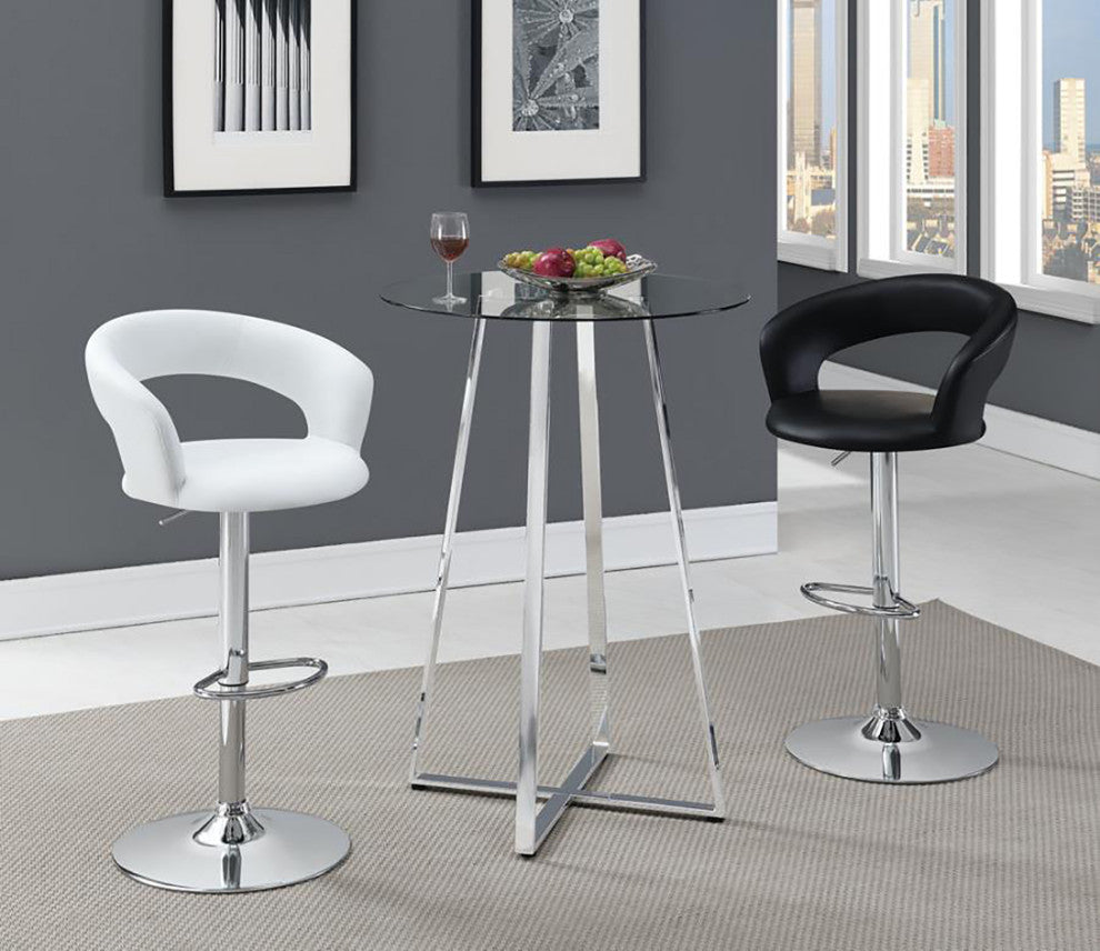 Faux Leather Adjustable Height Bar Stool, Chrome and Black