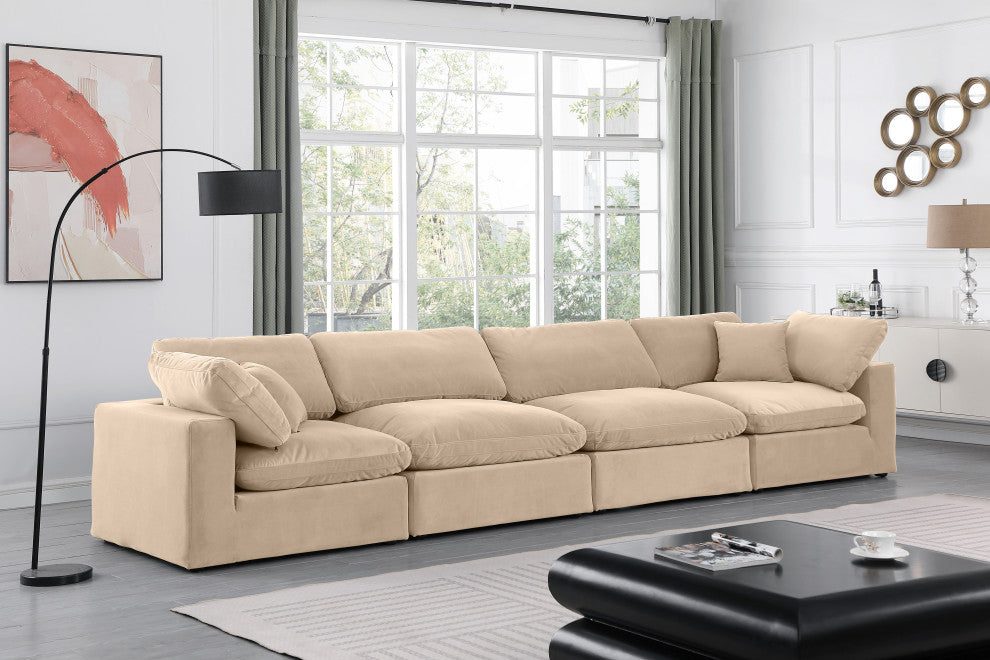 Comfy Upholstered Modular Sofa, Beige, 4-Piece: 2 Armless Chair, 2 Corner Chair, Velvet