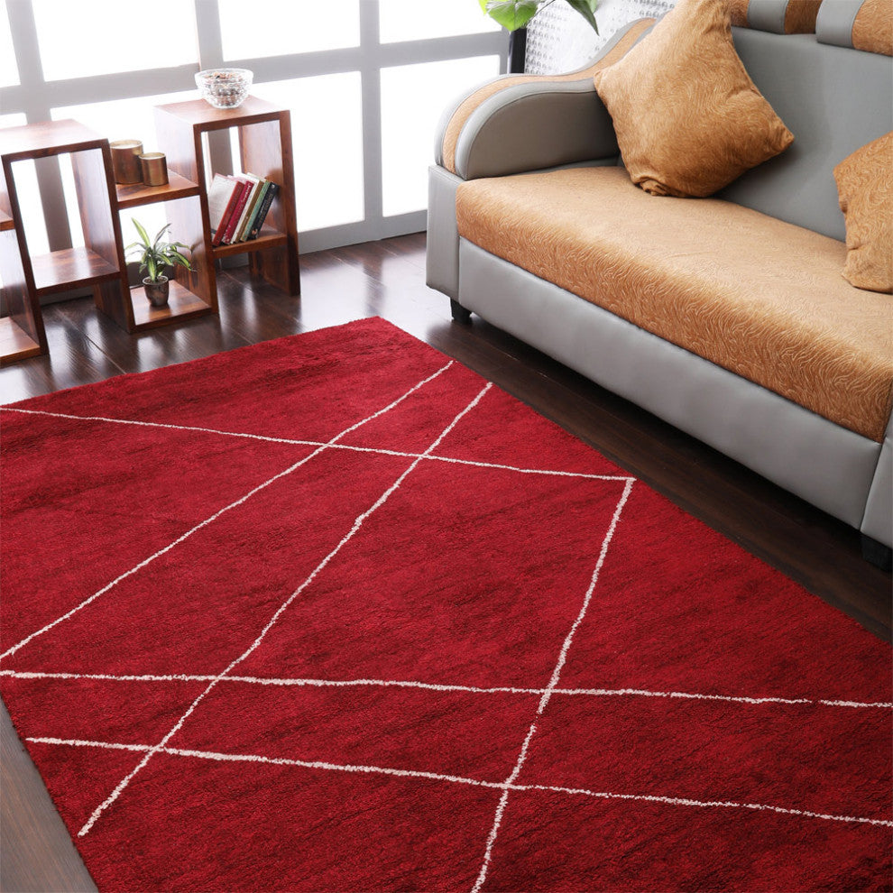 HAND KNOTTED LOOM SILK ECO-FRIENDLY AREA RUGS -9'x12', Rectangle, Red, Geometric