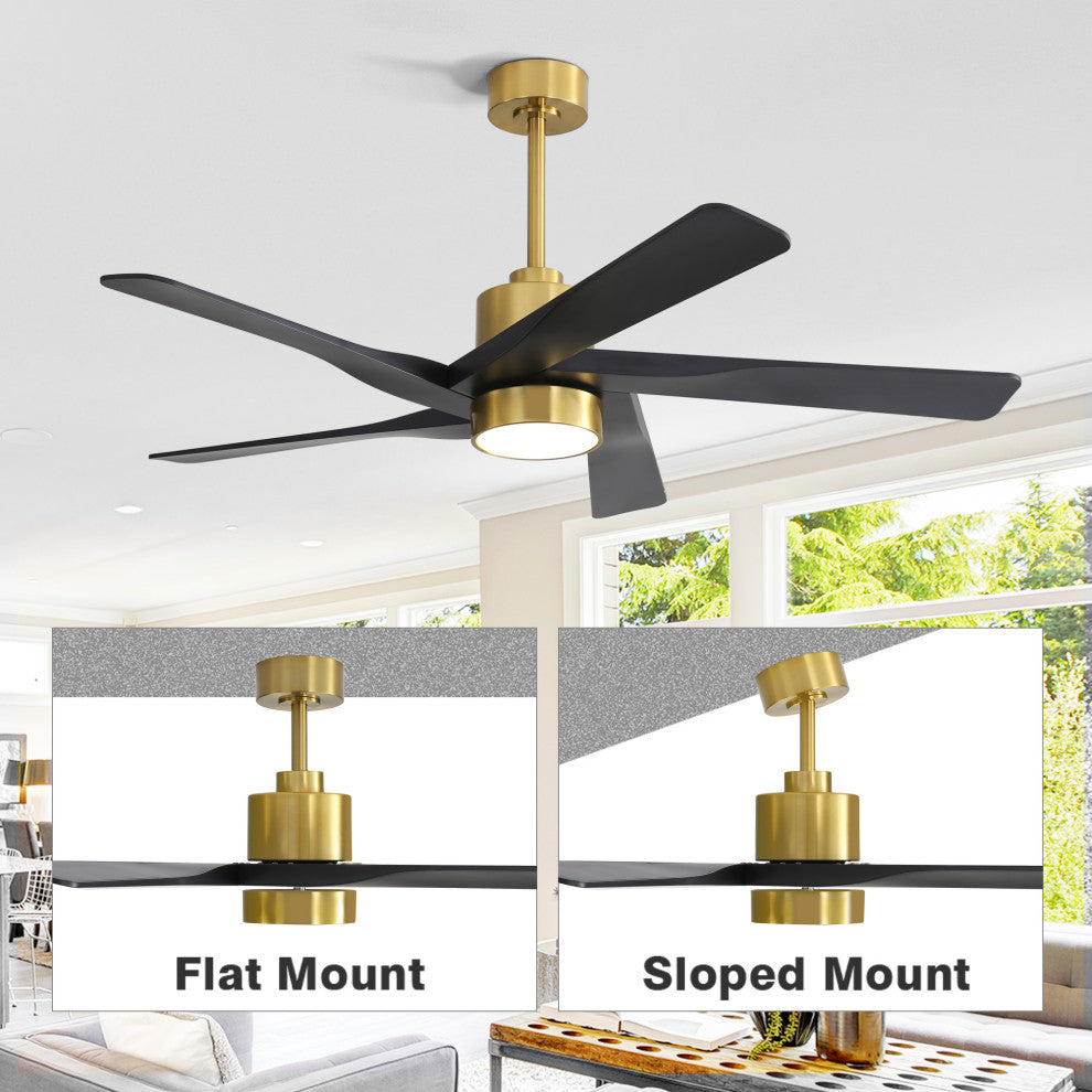 54" 5-ABS Blade Straight indoor LED Ceiling Fan, Black and Gold
