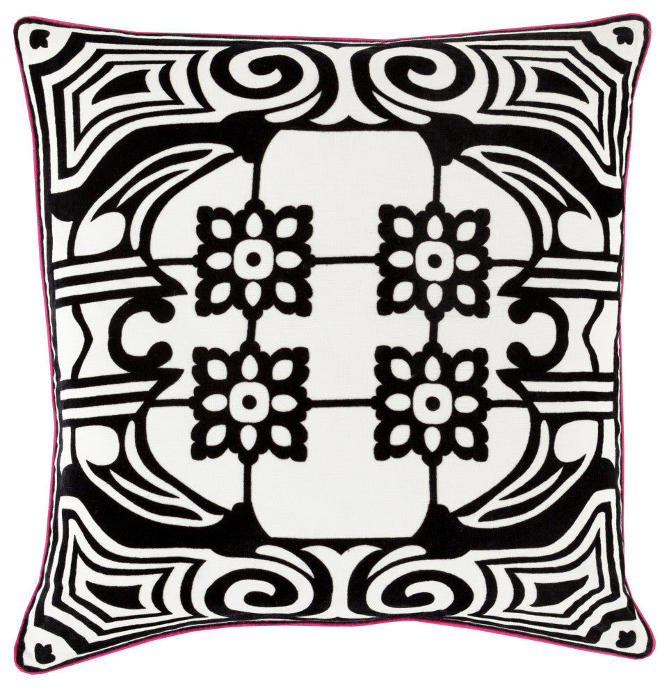 Surya Eleonore ELN-005 22"x22" Pillow Kit, Ivory/Bright Pink/Black