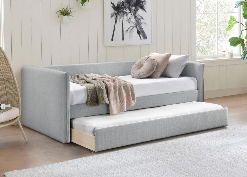 Colton Linen Textured Fabric Upholstered Daybed, Gray