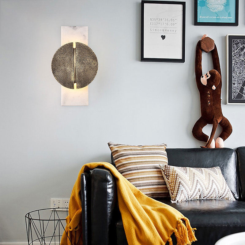 Modern Marble Wall Lamp in Designer Style for Living Room, Bedroom, Copper, Warm Light