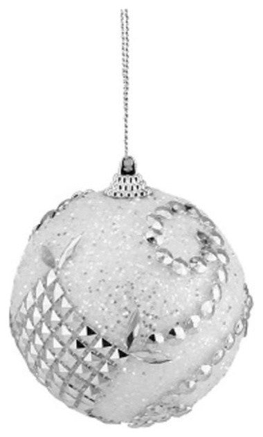 White and Silver Beaded and Glittered Christmas Ornaments, Set of 3