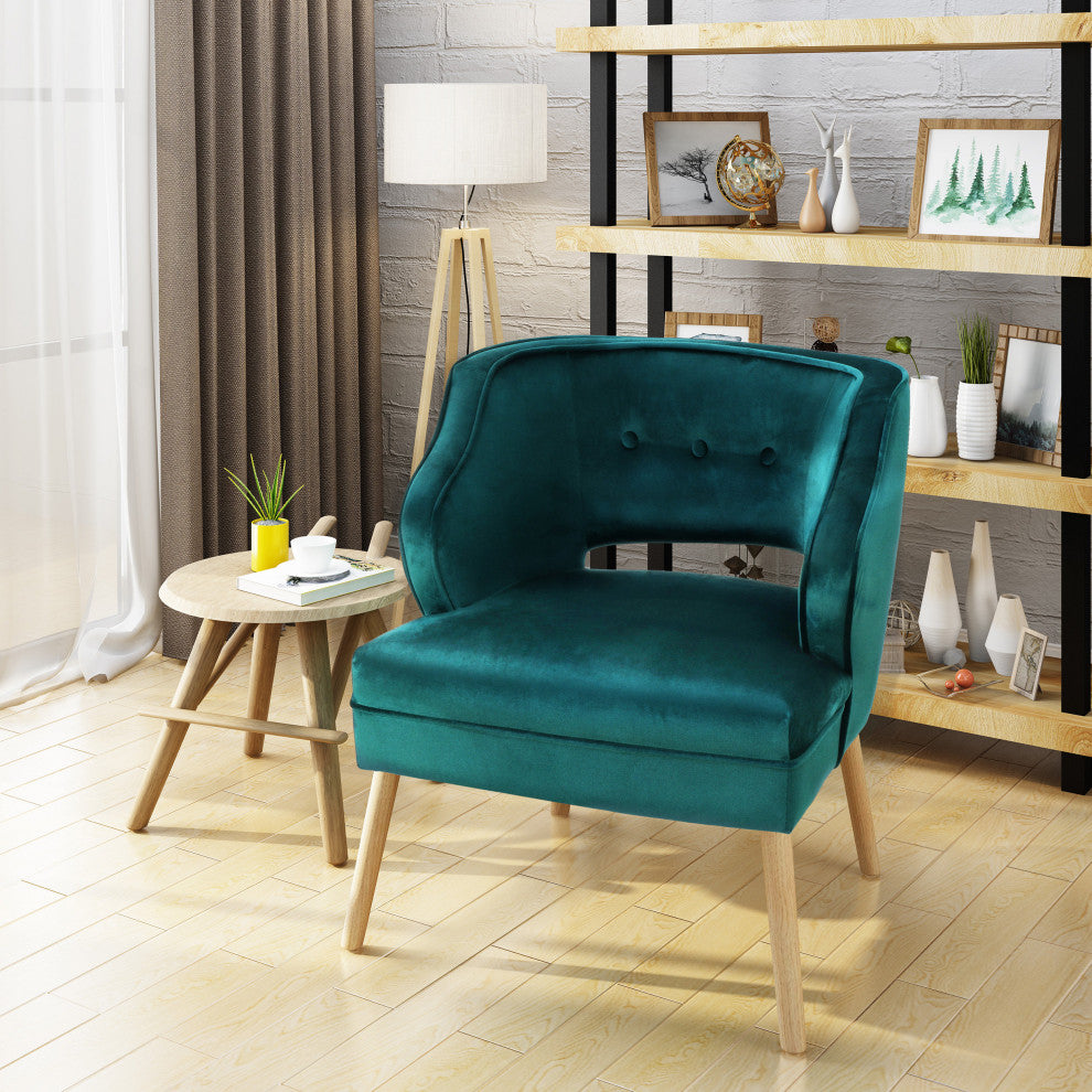 GDF Studio Michaela Mid Century Velvet Accent Chair, Teal