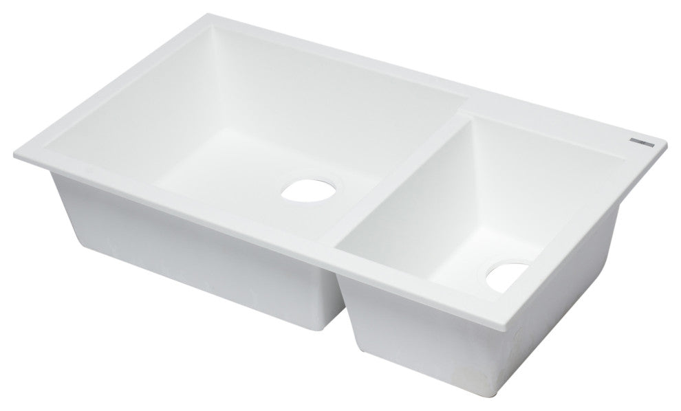 ALFI brand AB3319UM-W White 34" Double Bowl Granite Composite Kitchen Sink