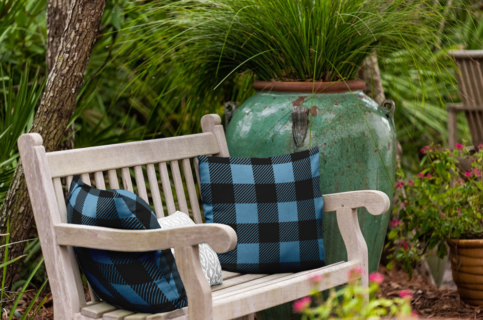 Buffalo Plaid Indoor/Outdoor Throw Pillow, Chambray, 20"x20"