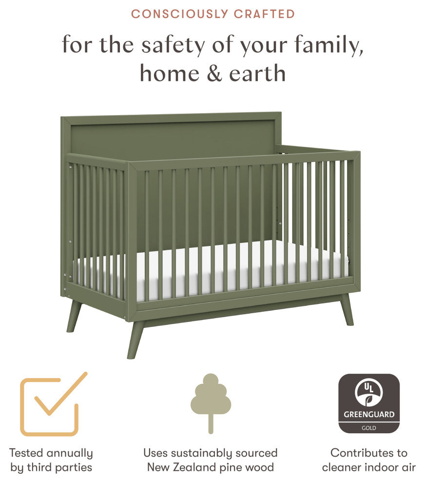 Palma 4-in-1 Convertible Crib With Toddler Bed Conversion Kit, Olive