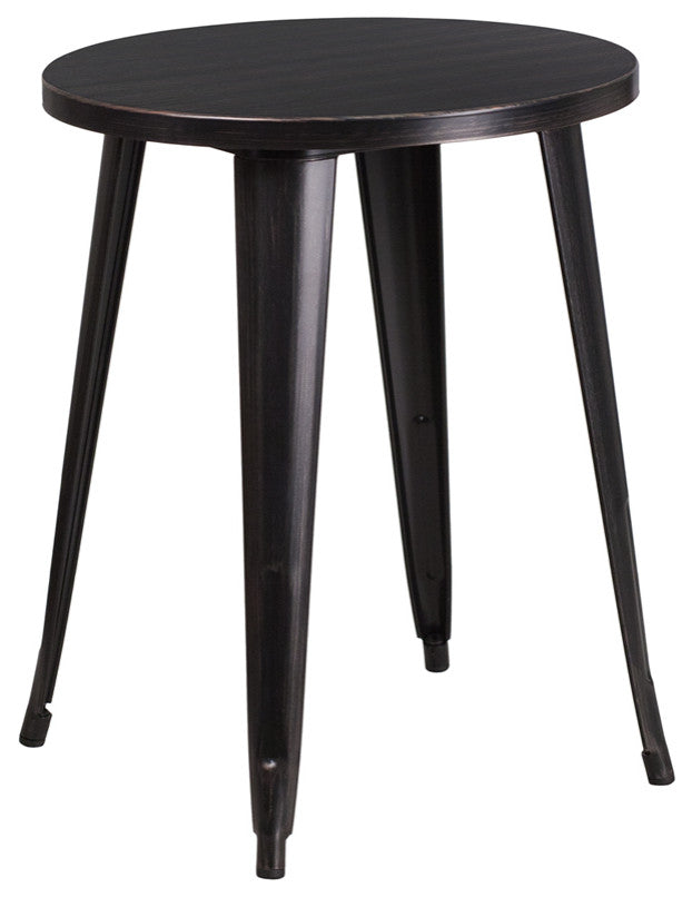 Commercial Grade 24" Round Black-Antique Gold Metal Indoor-Outdoor Table