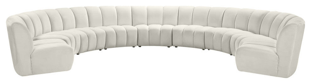 Infinity Channel Tufted Velvet Modular Chair, Cream, 9 Piece