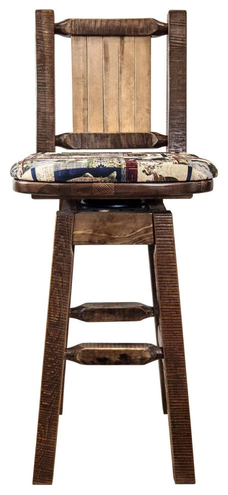 Homestead Collection 30" Upholstered Barstool With Back and Swivel, Pine Tree