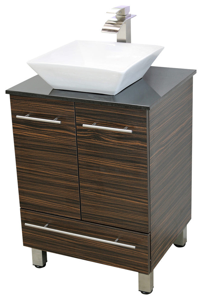 Windbay 24" Freestanding Vanity, Ebony, Black Stone Countertop