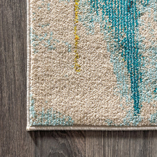 Contemporary POP Modern Abstract Area Rug, Blue/Cream, 4x6