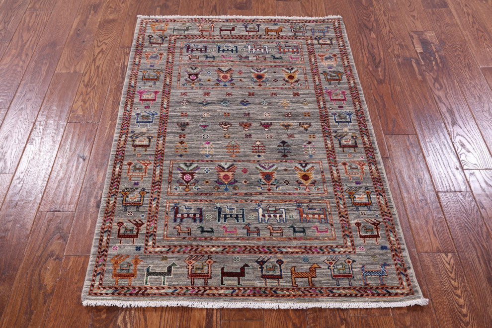 Tribal Persian Gabbeh Handmade Wool Rug 3' 5" X 5' 0" - Q13837