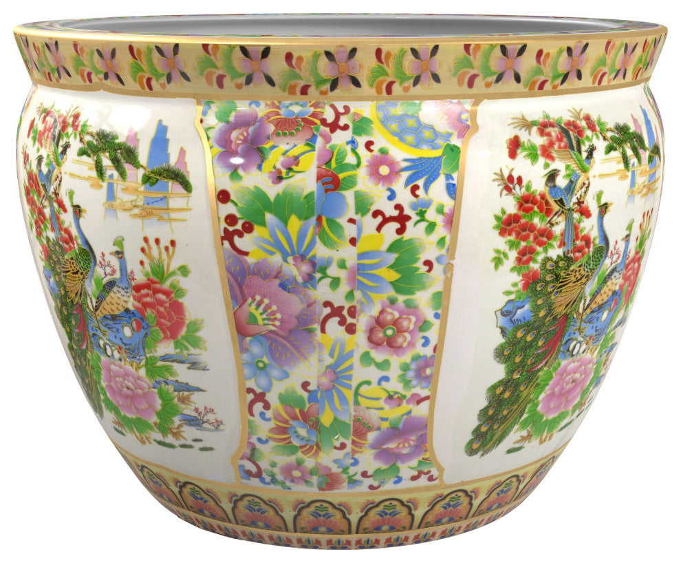 18" Satsuma Birds and Flowers Porcelain Fishbowl