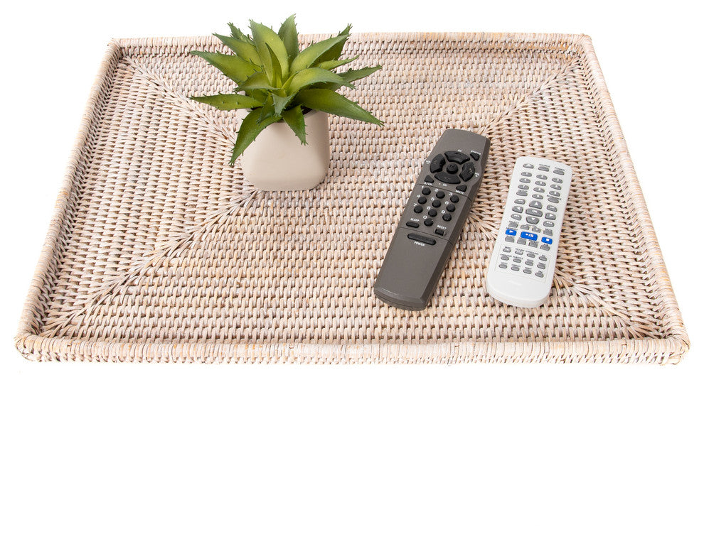 Artifacts Rattan Rectangular Flat Tray, White Wash