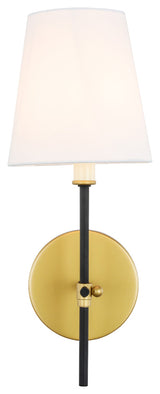 Brass And Black Finish And White Shade 1-Light Wall Sconce
