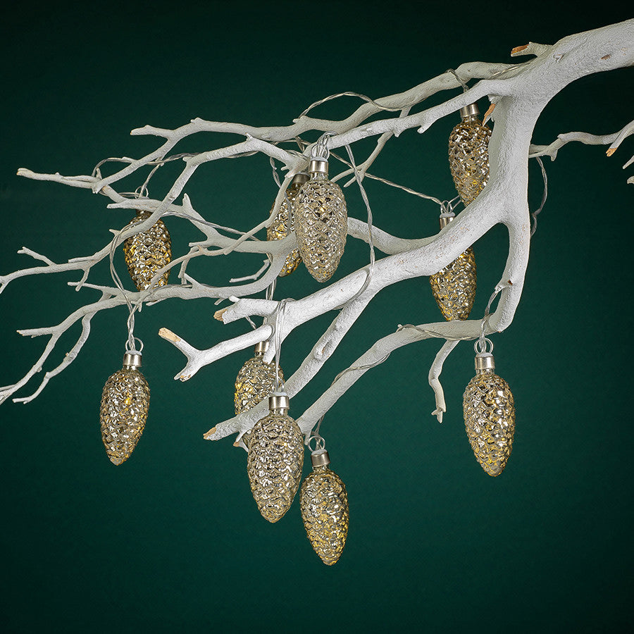 Pine Cone LED String of Lights, Silver