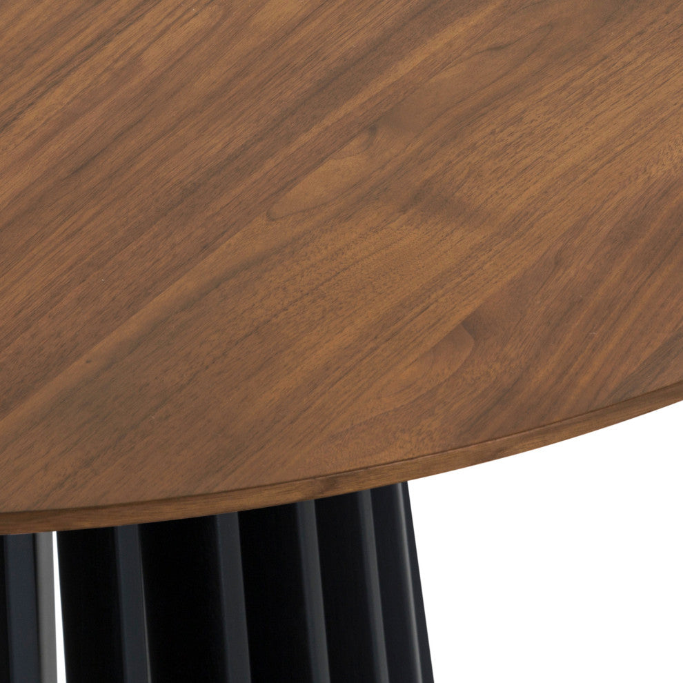 Pasadena 47" Wood Round Dining Table, Walnut Finish and Black Base