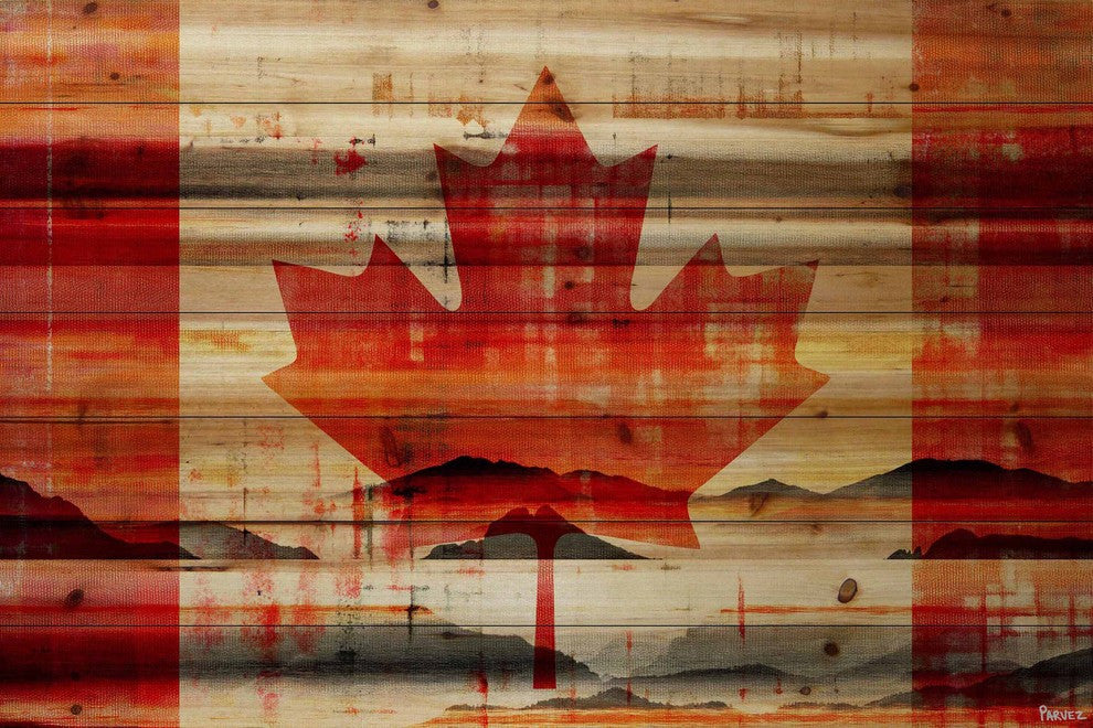 "Canadian Leaf" Print on Natural Pine Wood, 60"x40"