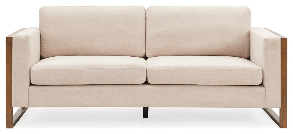 GDF Studio 79" Upholstered Fabric 3-Seater Sofa, Solid Wood Legs, Taupe