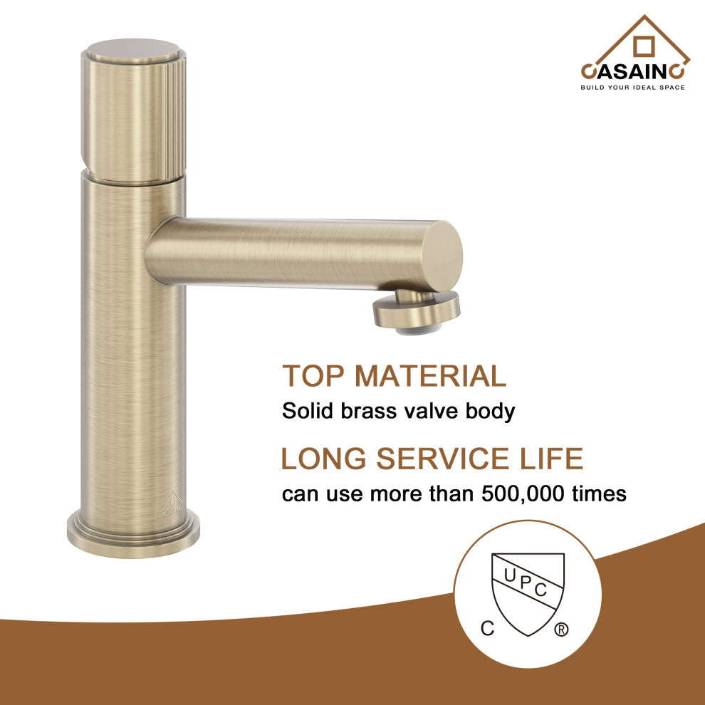 Brushed Champagne Gold Single Handle Sink Faucet with Pop-Up Drain