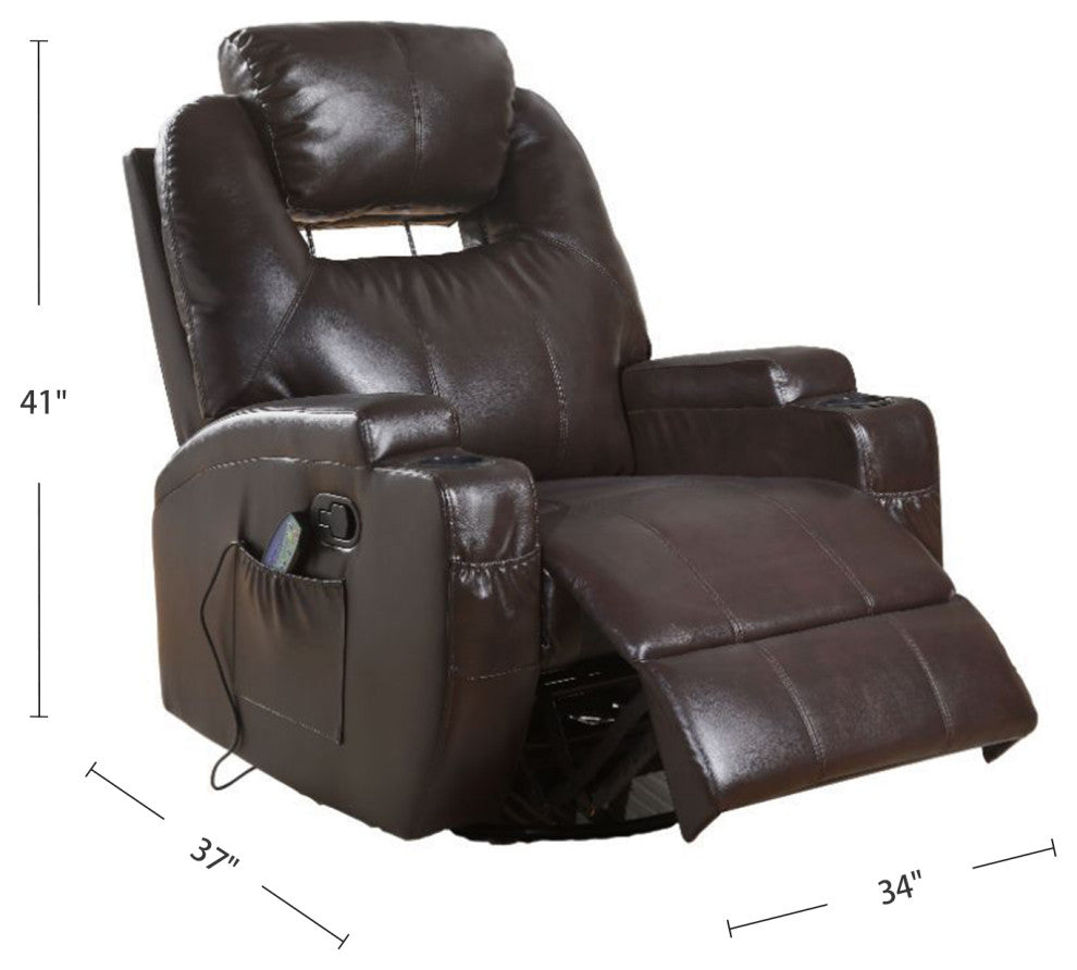 Brown PU Upholstered Rocker Recliner With Swivel