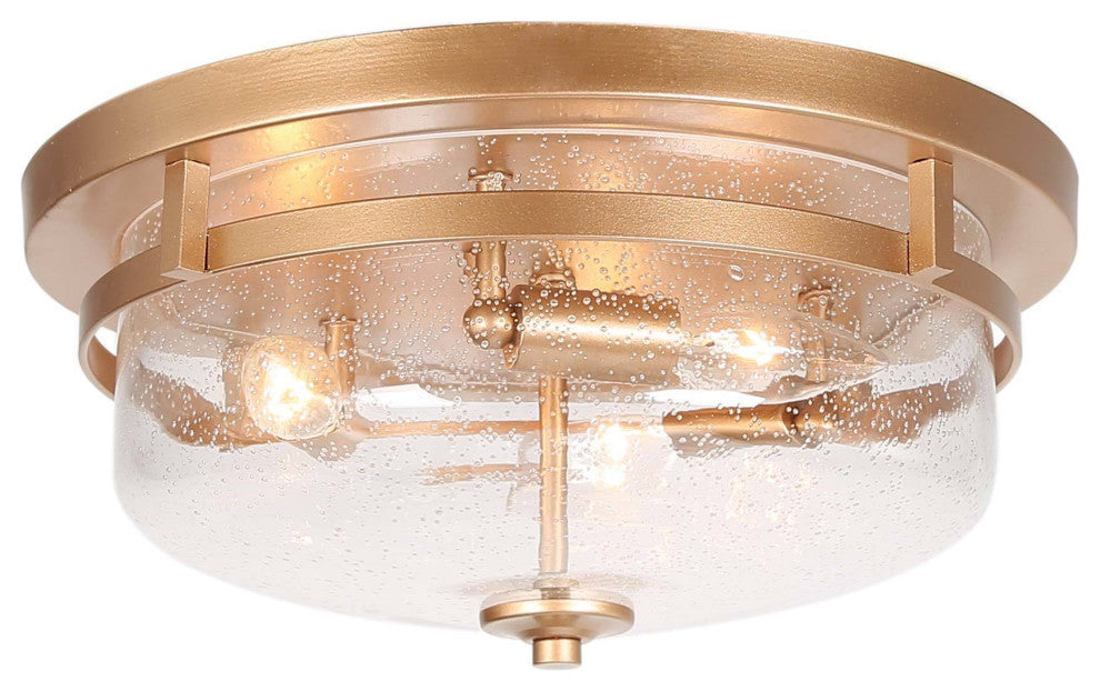 LNC Modern 3-Light Gold Flush Mount Light With Seeded Glass Shade