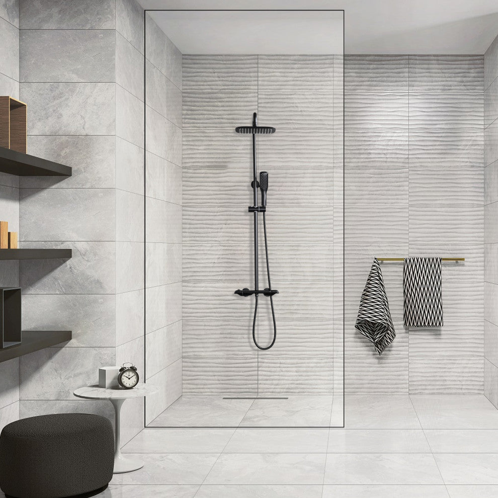 Exposed shower set With rain shower head and hand shower, Matte Black