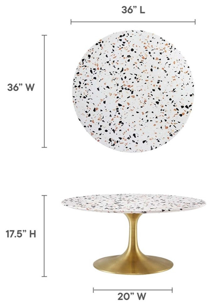 Modway Lippa 36" Round Modern Terrazzo & Metal Coffee Table in Gold/White