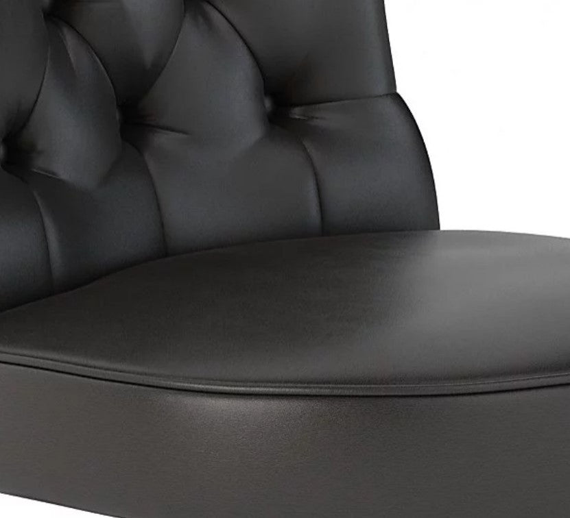 Swivel Office Chair, Armless Seat & Button Tufted Back, Black Pu Leather