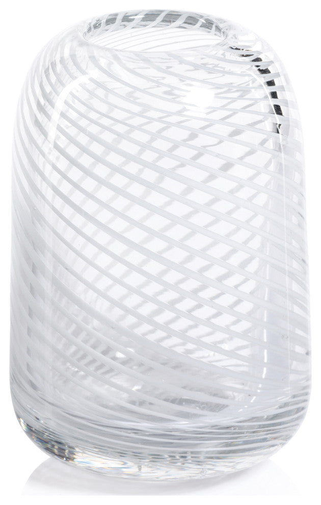 Chantilly White Swirl Glass Bud Vase, Short Narrow