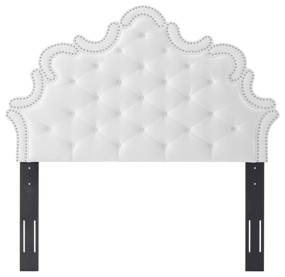 Tufted Headboard, Nailhead, Twin Size, White, Velvet, Modern, Mid Century Guest