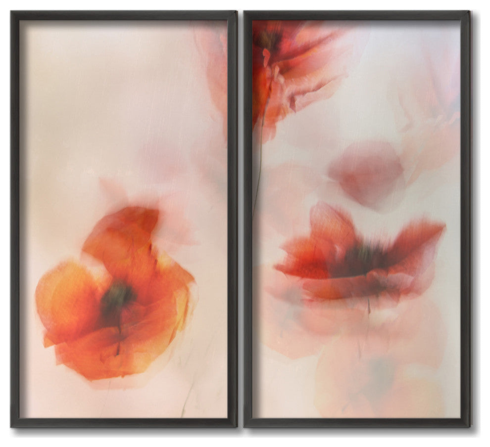 Painted Poppies Framed Print 2-Piece Wall Art by Nel Talen, 12"x24", Framed