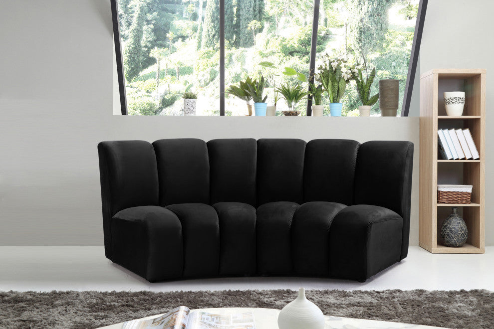 Infinity Channel Tufted Velvet Modular Chair, Black, 2 Piece