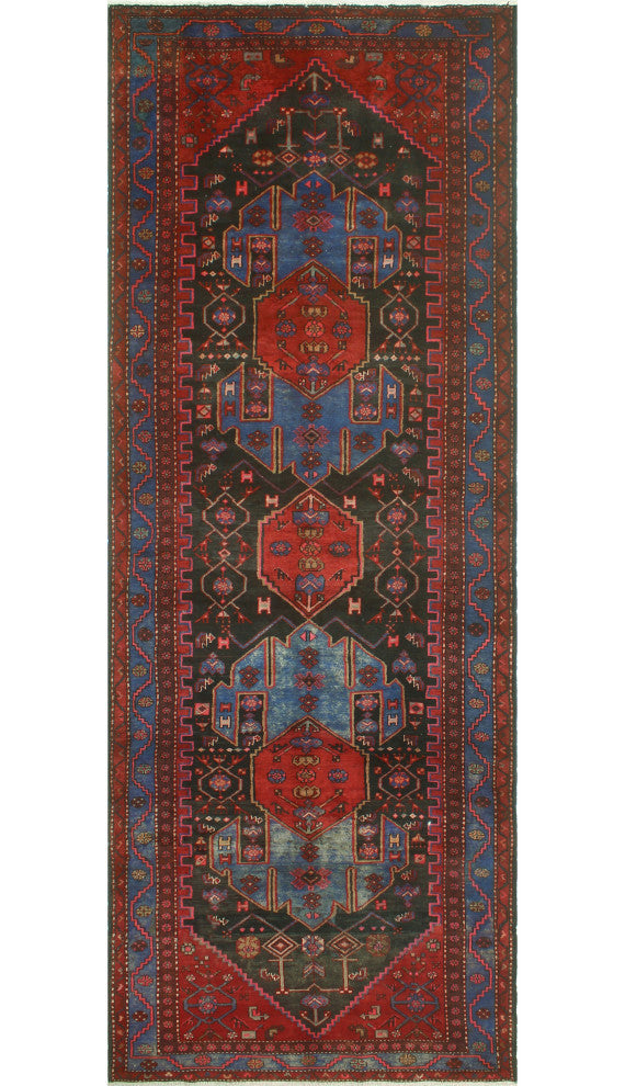 Fine Vintage Distressed Kora Charcoal/Rust Runner, 4'7x13'0