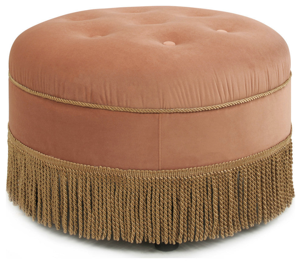 Yolanda 24" Upholstered Round Accent Ottoman, Peach Orange Velvet