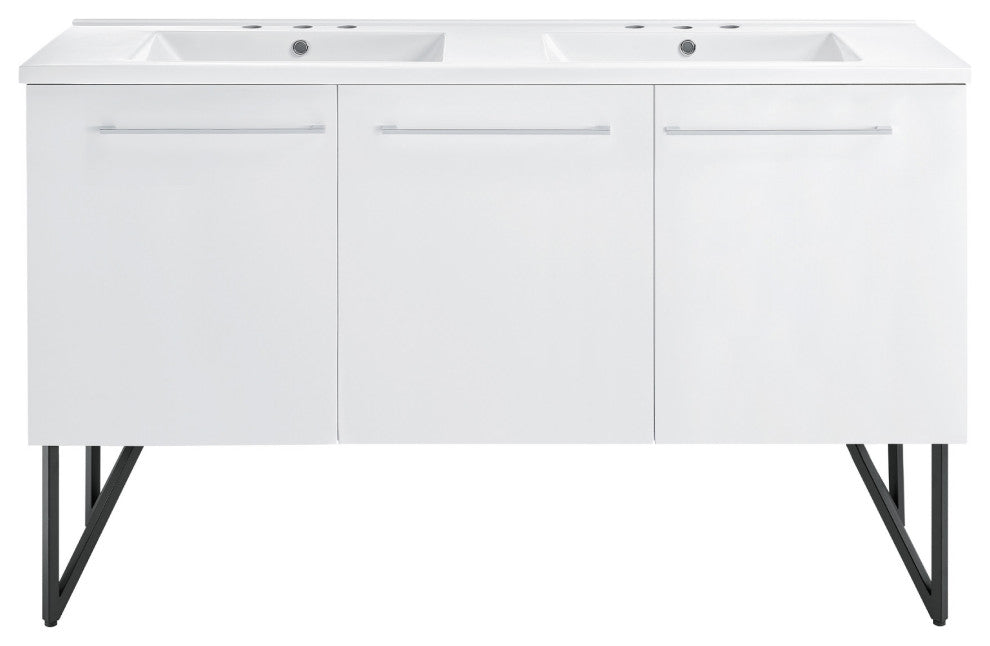 Annecy 60" White, Double Basin Bathroom Vanity With White, 3-Hole Sink Top